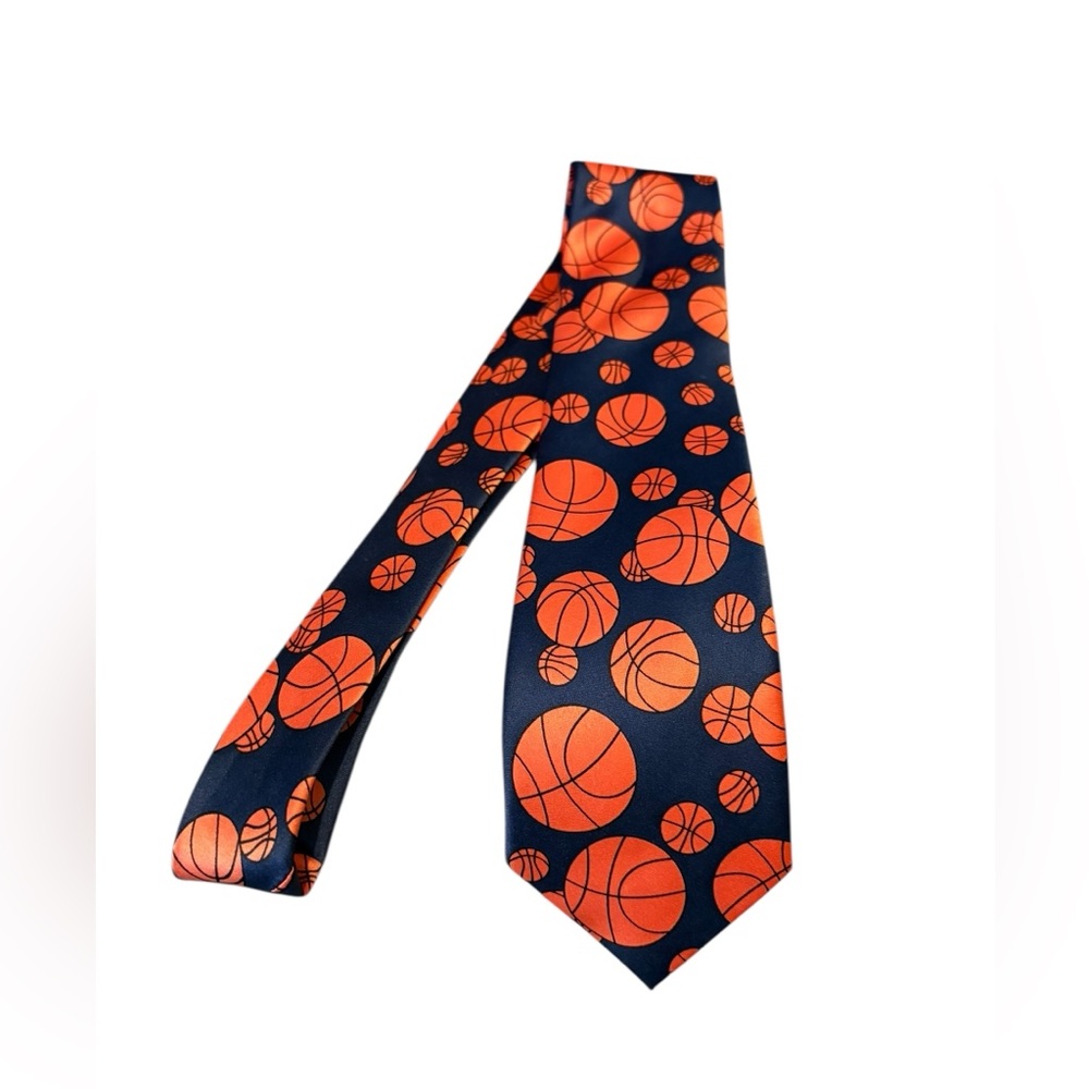 Parquet Mens Basketball Tie Navy Orange Novelty Necktie 57" Sports Coach